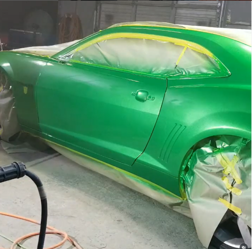 Custom green car paint job in progress